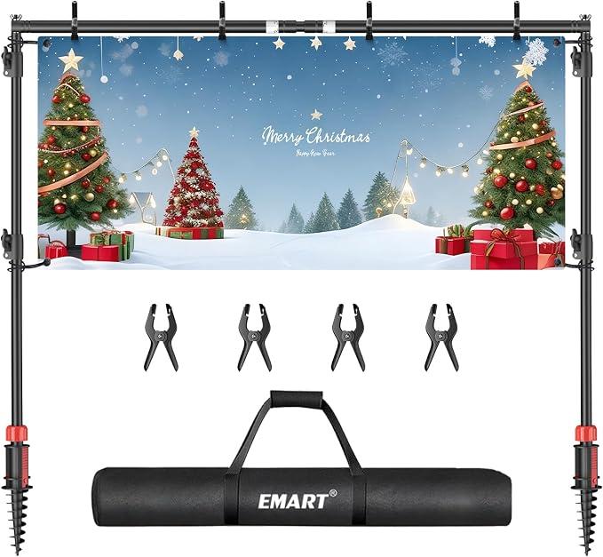 EMART Adjustable Outdoor Banner Stand with Crossbar for 82x118in Banner | Portable Outdoor Backdrop Stand with Ground Stakefor Wedding, Movie Screen, Birthday Party, Activities, Gathering
