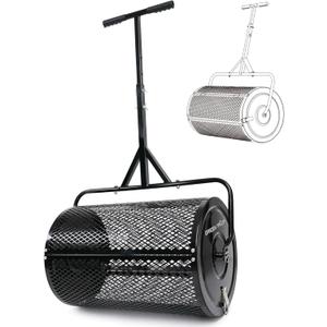 Compost Spreader 30 Inch Peat Moss Spreader with Installation Support Accessories, Metal Mesh Roller Lawn Spreader for Top Soil, Manure, Mulch, Top Dressing - Garden spreaders for lawns