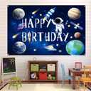 Outer Space Birthday Party Decorations 96PCS Set with Backdrop, Table Cover, Star Garland, Rocket & Astronaut Foil Balloons, Cake Topper, Latex Balloons for Kids Party