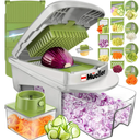 Mueller Pro-Series All-in-One, 12 Blade Mandoline Slicer for Kitchen, Food Chopper, Cucumber Slicer and Spiralizer, Cutter, Dicer, Grater, Gifts for Mom, Kitchen Essentials, White Sand/Green