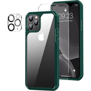 Amizee Compatible with iPhone 11 Pro Max Case [Military Grade Protection] with Screen Protector and Camera Lens Protector Crystal Clear Back Slim Phone Case for iPhone 11 Pro Max - Green