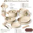 CAROTE 25PCS Ceramic Cookware Set, Pots and Pans set Non Stick, RV Kitchen Cooking Set Removable Handles, Oven Safe, Induction Cookware, Non-toxic Kitchen Cooking Set, PFAS and PFOA Free (Oatmeal)