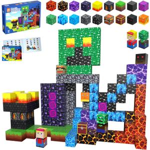 160PCS Magnetic Blocks, Magnet Building Cube, Build 3D Volcano Adventure Set, Montessori Sensory Toys for Kids Ages 3+, Preschool STEM Educational Toys, Christmas Birthday Gifts for Boys & Girls