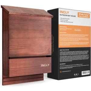 INCLY Bat House for Outdoors 15"x9.2"x3.2" Shelter Box kit Double Chamber Dark Natural Cedar Wood, Pre-Finished Easy to Install