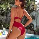 Blooming Jelly Womens One Piece Swimsuit Tummy Control Bathing Suit Sexy Slimming Flattering Cute Cheeky High Cut Swimwear (Red, L)