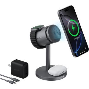 AMEGAT 3 in 1 Charging Station Compatible with MagSafe, Cooling Wireless Charger 15W Qi2 Certified for iPhone 17/16/15/14/13/12, Samsung S25, Apple Watch, AirPods (45W PD Charger Included)