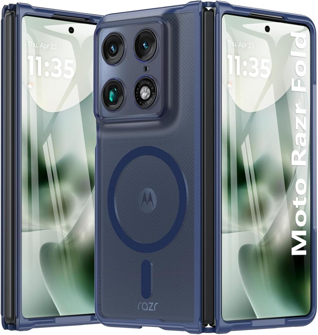 OWKEY for Motorola Razr Fold Case Compatible with MagSafe,[Hinge Protection] Magnetic Moto Razr Fold 2026 Case Shockproof Military Translucent Matte Bumper Cover Phone Case for Moto Razr Fold 5G, Blue