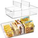 vacane Plastic Pantry Organization and Storage Bins with Removable Dividers, Pantry Organization Refrigerator Organizer Bins, Cabinet Organizers, 2 Pack 13.8" XL