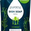 Puracy Natural Dish Soap Refill - Skin-Softening Plant-Based Liquid Dishwashing Detergent Soap, Clean-Rinsing Water-Sheeting Formula (Free & Clear, 48 fl oz)