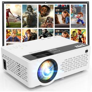 TMY 1080P Full HD Portable Mini Projector, Bluetooth Movie Projector, Compatible with TV Stick/Smartphone/PC/Game Console/HDMI/USB, Indoor & Outdoor Use, with Projector Screen