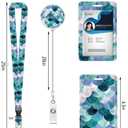 ID Badge Holder with Retractable and Detachable Lanyard, Cute Badge Reel Breakaway Lanyard with Carabiner Clip for Teachers, Nurses, Perfect Work and Office(Beautiful Green Mermaid Scales)