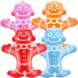 4 Pcs Candyland Theme Decoration 19.7 Inch Inflatable Colorful Gingerbread Man Prop Balloons Christmas Party Supplies Holiday Birthday Gift for Candyland Party Decor