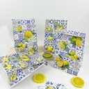 24 pcs Capri Lemon Print Party Favor Bags Kraft Paper Gift Bags, Blue Tiles Yellow Lemon Goodie Candy Bags Kraft Treat Paper Bags with Stickers for Spring Summer Birthday Wedding Party Supplies