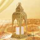 DECORKEY Ramadan Decorations for Home, Ramadan LED Candle Lantern for Tabletop Mantel Decor, Vintage Metal Lantern Candle Holders for Indoor Outdoor Decor, Ramadan Kareem EID Mubarak Gift (1 Pc Gold Candle)