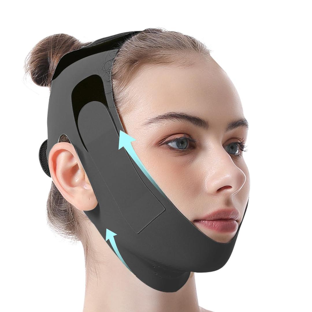 Chin Strap for Sleeping Face Lift Tape Chin Strap for Double Chin for Women Reusable V Line Lifting Mask Adjustable Face Slimming Belt Jaw Exerciser Jawline Shaper Anti Sagging Black M