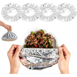60 Pcs Reusable Aluminum Foil Food Covers, Insulated Elastic Lid for Bowls Plates, Heat Resistant up to 110â„‰ for Kitchen Picnic Home Leftovers