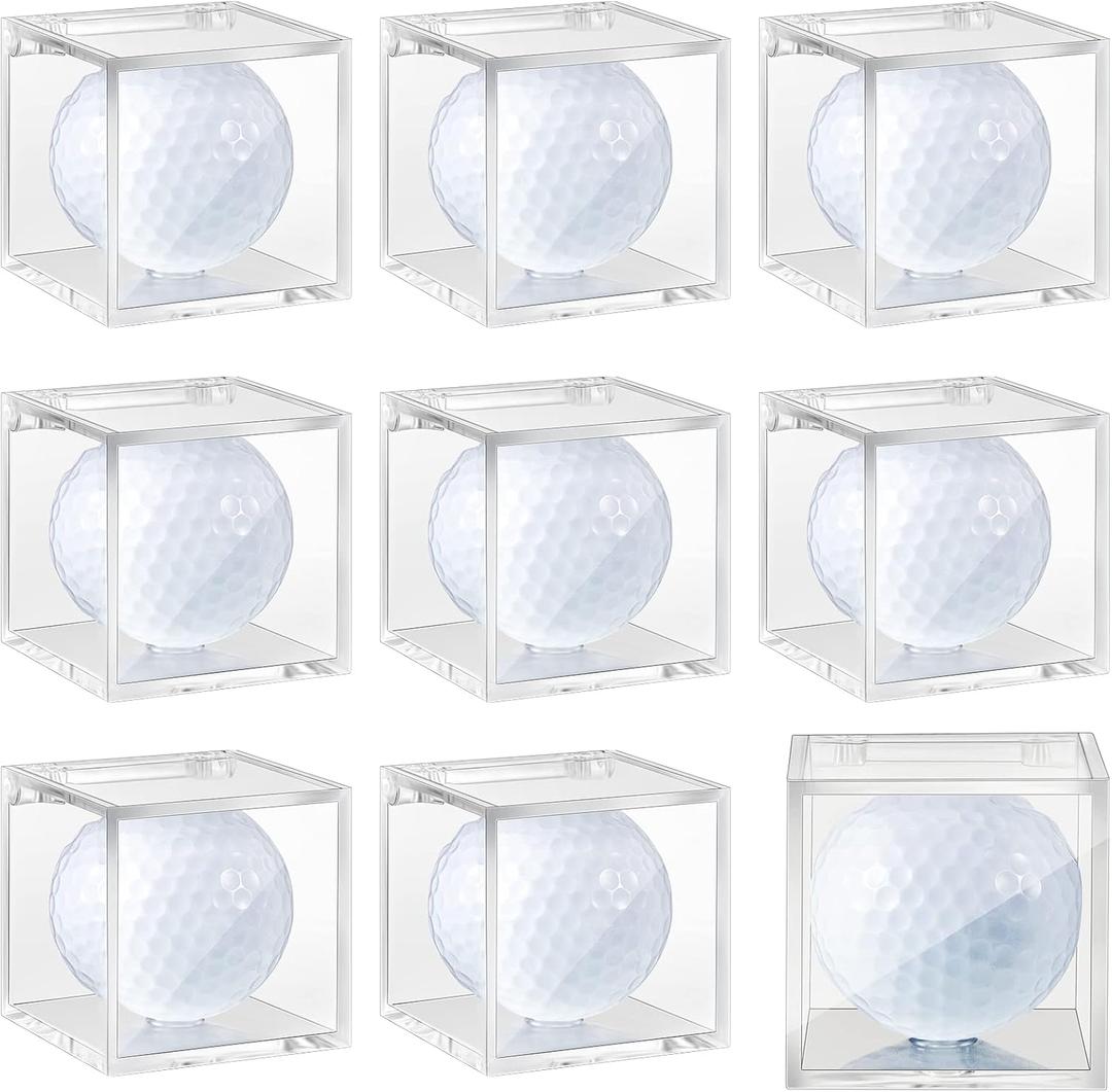 9 Pieces Golf Ball Display Case Acrylic Single Golf Ball Memorabilia Stand Cube Holder Clear Holder Case for Baseball Collectibles, 2.36 x 2.36 x 2.36 Inches, Enhanced Packaging