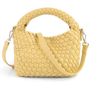 Women Woven Tote Small Crossbody Bag, Weave Quilted Purse Square Shoulder Bag Woven Handbag with Detachable Strap (Yellow)