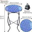 Arbuxzuy 2PCS 12 Inch Small Outdoor Side Table with Blue-White Mosaic, Glass Mosaic Patio Table Indoor, Round Plant Coffee Table for Living Room, Balcony, Garden