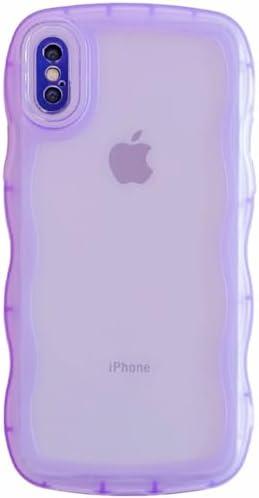 9 PCS Cute Cases Wave Frame Shape Soft Silicone Shockproof Protective Slim Phone Cover for Women Girls, Clear/Purple