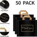 Thank You Plastic Shopping Bags for Small Businesses Extra Large Thick Bulk Merchandise Gift Bags with Handles for Customers Party Favors, Black 50 Pack