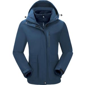 CAMELSPORTS Womens Ski Jackets Waterproof Fleece Snow Coat 3 in 1 Snowboarding Jackets Winter Warm Windbreaker Raincoat (Medium, Blue )