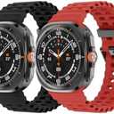 Amazon.com: 2 Pack Ocean Bands Compatible with Samsung Galaxy Watch Ultra Band 47mm (2024), Adjustable Breathable Silicone Strap for Women Men, Black/Red : Cell Phones & Accessories