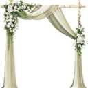 Ling's moment Wedding Arch Flowers with Drapes Kit-Pack of 5, 2pcs Flower Arrangements 3pcs Sheer Hanging Drapes White Ceremony Arbor Backdrop Artificial Rose Floral Decorations, White Green