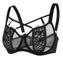 Onlyday Minimizer Bra for Women Sheer Mesh Unlined Underwire Bra Full Coverage See Through Lace Bra for Large Breast(34D, Black Floral)