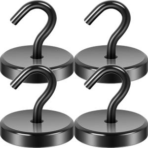 Neosmuk Magnetic Hooks, Heavy Duty 170lb Strong Magnets for Cruise Cabins, Ship Essentials, Large Metal Hooks for Hanging on Fridge(Silver,Pack of 4)