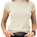Saodimallsu Womens Short Sleeve Sweater Mock Neck Summer Casual Basic Knit Slim Fitted Pullover Tops Shirt Apricot M