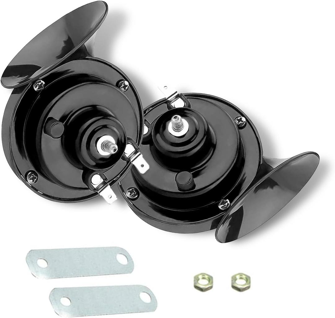 2 PCS Car Modified Air Snail Horn Kit, 3.35" x 3.54" 12V ABS Grille Base Insert Tentacle Stereo Effect Waterproof Horn, Safety Travel Accessories for Cars, Motorcycles, Trucks (Black)
