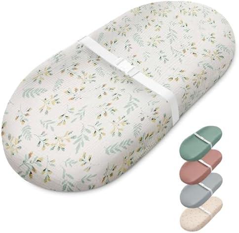 Blissful Diary Muslin Baby Changing Pad with Waterproof Lining Foam, Baby Changing Table Pad with Cover for Dressers (Botanical Leaf, Avocado)