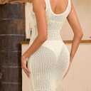 Women's Crochet Swimsuit Coverup Hollow Out Sleeveless Dress for Women 2026 Knit Button Tank Dresses (Beige, XL)
