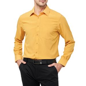 Men's Long Sleeve Dress Shirts Regular Fit and Wrinkle Free Stretch Buttown Down Shirt with Pocket, Medium