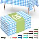 Pureegg Plastic Table Cloth Disposable 10 Pack, 54 x 108 Inch Table Cloths, Party, Picnic, Decorative Gingham Tablecloths, Rectangle, Blue and White Checkered Cover, Leakproof & Sturdy, Blue Plaid