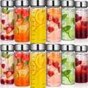 LemonRoad 12 Pack 13.5 oz Glass Juice Bottles Bulk Scale Wide Mouth Glass Water Bottle with Leakproof Stainless Steel Lids, Borosilicate Reusable Container for Juicing Smoothies Infused Water