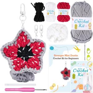 Alvian Mini Monster Crochet Beginner Kit - Amigurumi Demogorgon Keychain Craft Set Complete with Yarn, Tools & Step-by-Step Video Tutorial