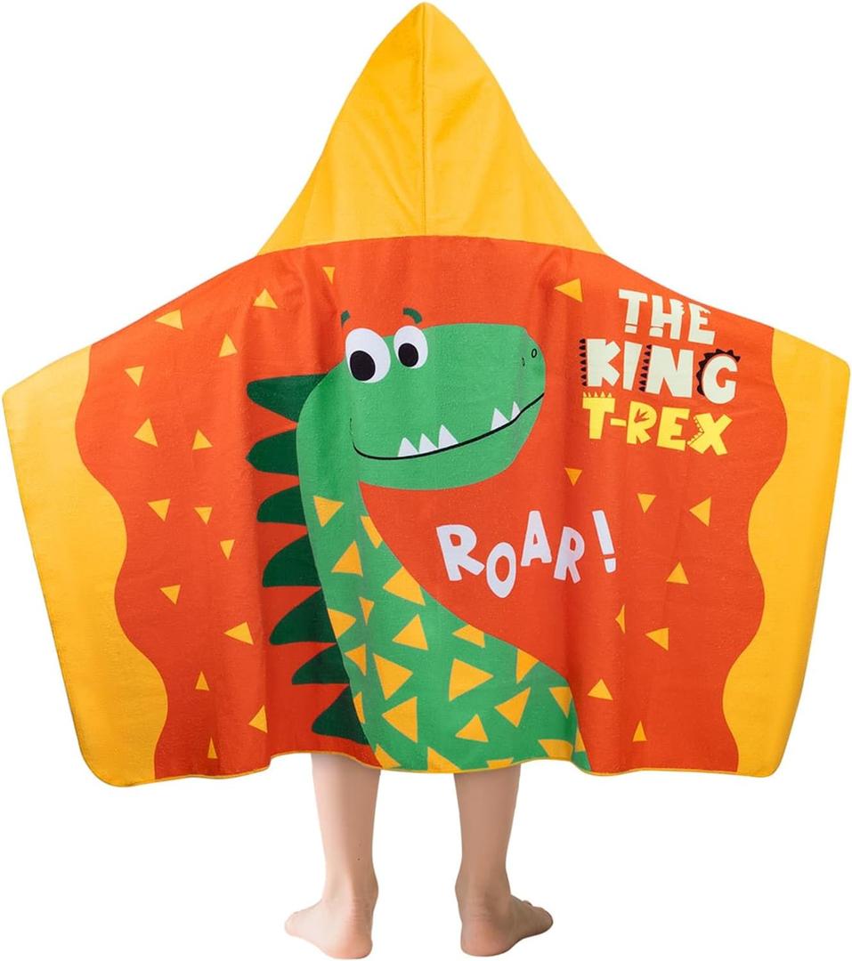 Kids Beach Towel Kids Bath Towel with Hood for boy Girls(3-10 Years) Soft & Absorbent Hooded Swim Pool Bath Towel Cute Cartoon Cotton Hooded Poncho Towels Bathrobe 30 x 50 (Orange)