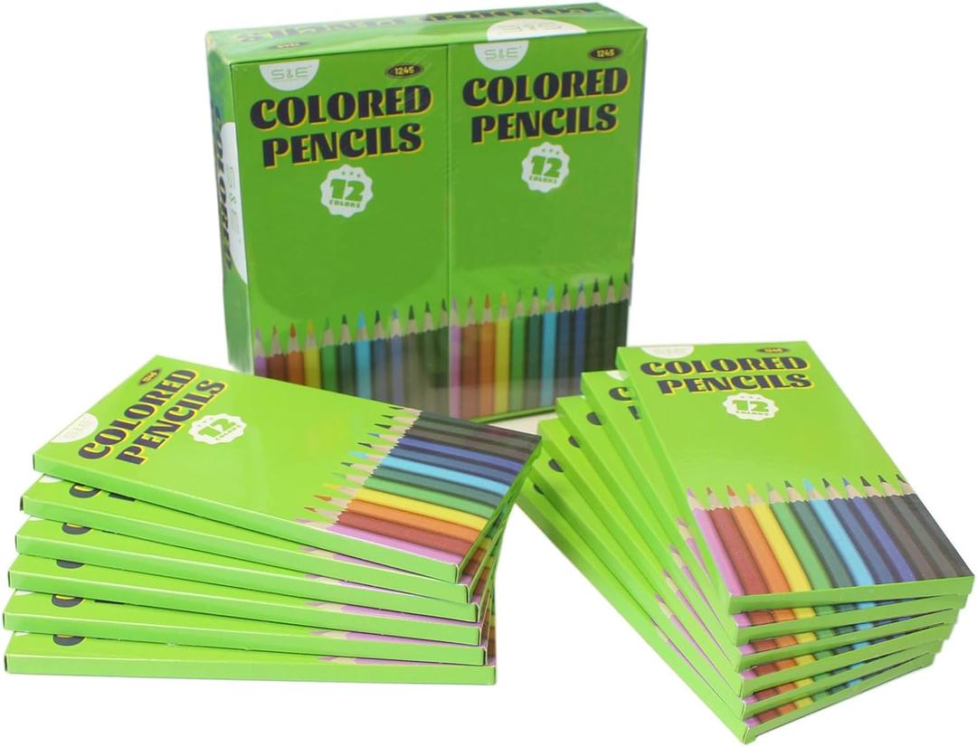 S & E TEACHER'S EDITION 144Pcs Colored Pencils, Pre-sharpened, coloring pencils Christmas Gifts 12 Colors, 12pcs/box, 12Boxes, Total: 144Pcs.