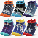 Kids Boys Ankle Socks No Show Low Cut Funny Cute Cartoon Novelty Cotton Socks 6 Pairs 5-8 Years