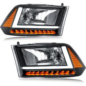 Headlights for 2009-2018 Dodge Ram 1500 2010-2018 Dodge Ram 2500 3500 4500 5500 ST Tradesman w/LED DRL (Only Fit Factory Dual Halogen) Amber Reflector Black Housing Need H4 Bulb