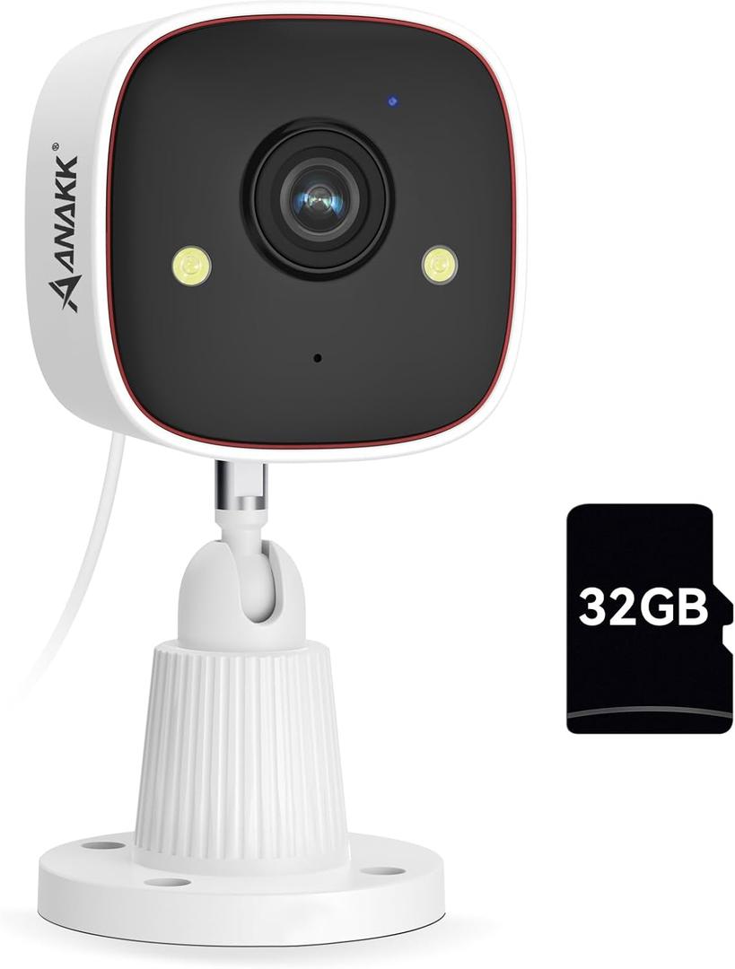 3MP 2K WiFi Indoor/Outdoor Security Camera with SD Card, Night Vision, Motion Detection, 24/7 Recording & 2-Way Audio - Ideal for Baby, Home, Pet Surveillance