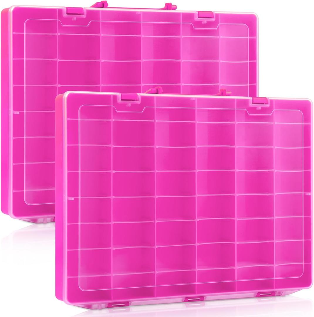 Juexica 1 Pcs Large 48 Grids Plastic Storage Bead Organizer Box, Tackle Box, Compartment Organizer Container with Adjustable Dividers for Jewelry Art Crafts Toys Screw Small Parts(Pink)