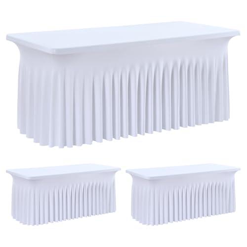 leegleri 2 Pack White Spandex Fitted Table Clothes for 6 Foot Rectangle Tables, Wrinkle Free 6ft Fitted Table Cover, Spandex Table Skirt for 6FT Rectangle Tables-for Banquet Weddings Parties