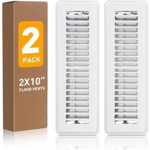 Floor Register 2x10, Vent Covers for Home Floor 2 Pack, Rust Proof Finish Floor Vents, Premium Metal Heater Vent Covers Allow Walk on Use, White Air Register Vent Cover