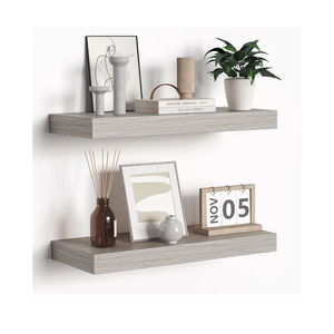 Floating Shelves - Rustic Grey Storage Shelf Set of 2 - 16 Inch Wall Mounted Shelves for Wall Decor & Storage - Wooden Shelves with Invisible Brackets for Living Room, Bedroom, Kitchen, Farmhouse