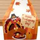 13" x 72" Thanksgiving Turkey Table Runner - Happy Thanksgiving - Rustic Farmhouse Kitchen Dining Coffee Tabletop Decoration - Fall Maple Leaves Table Runner Dresser Scarves for Home Party - A09