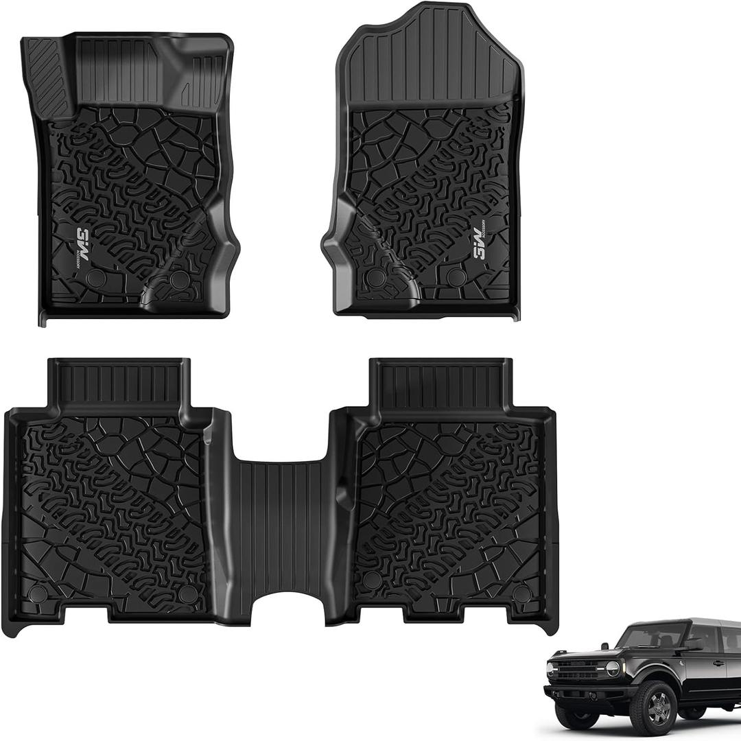 3W Floor Mats Fit for 2021-2024 Ford Bronco 4-Door, All Weather TPE Custom Fit Bronco Floor Liners Car Accessories (Not Fit Sport & Vinyl Floor)