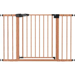 Babelio 29-48" Metal Baby Gate with Brown Wood Pattern, Auto Close Dog Gate PressGuard P7 for The House, Stairs and Doorways, Pressure Mounted Pet Gate with Door, Safety Gate for Child and Pets